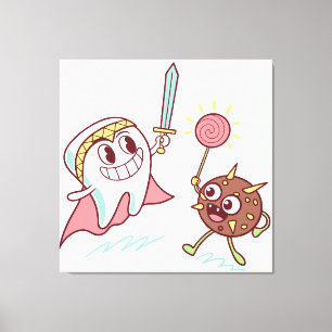 Tooth Hero vs Bacteria Monster Fun Dental Cartoon Canvas Print