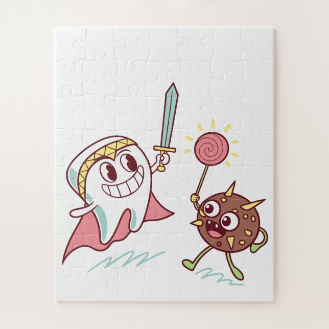 Tooth Hero vs Bacteria Monster Fun Dental Cartoon  Jigsaw Puzzle (Vertical)