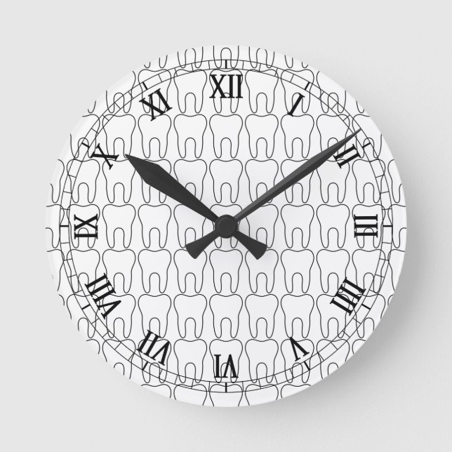 Tooth O'Clock Classic Roman Numerals Round Clock (Front)