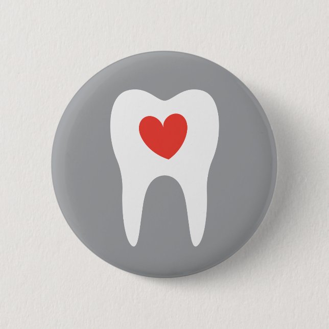 Tooth silhouette love heart dentist dental button (Front)