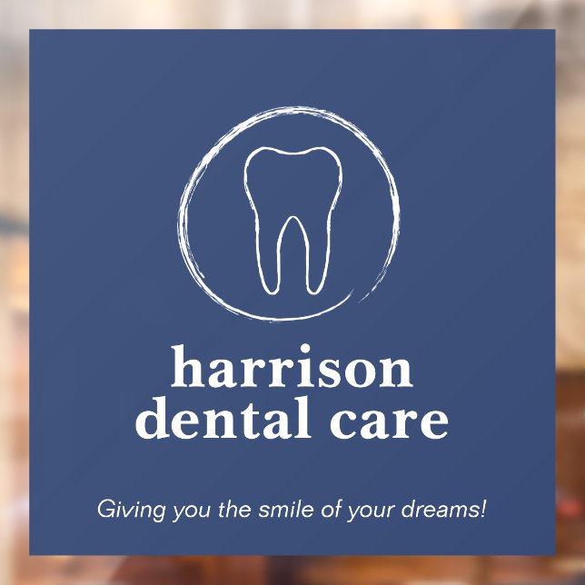 Tooth Sketch Logo Blue Dentist Window Cling (Sheet 2)