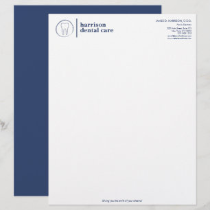 Tooth Sketch Logo White/Blue Dentist Letterhead