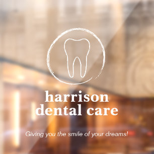 Tooth Sketch Logo White Dentist Window Cling