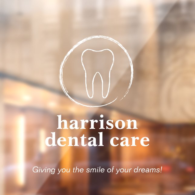 Tooth Sketch Logo White Dentist Window Cling (Sheet 2)