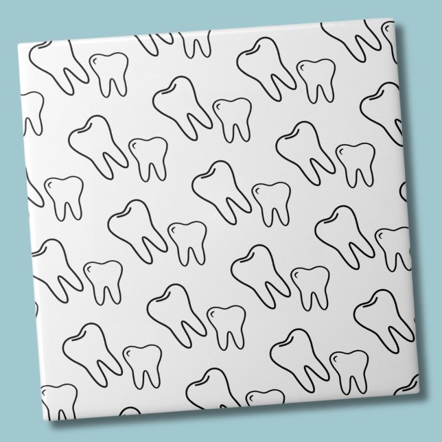 Tooth Tile (Cute Simple Black White Dentist Tooth Pattern Ceramic Tile)
