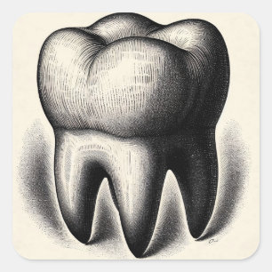 Tooth Vintage Molar Etching  Square Sticker