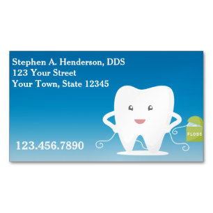 Tooth with Floss, Dentist Magnetic Business Card