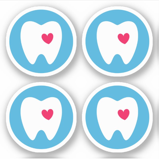 Tooth with heart stickers, set of four stickers (Front)