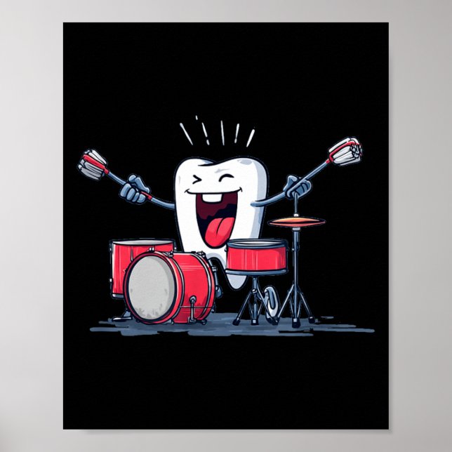Tooth with Rocking Drums and Toothbrush Graphic Poster (Front)