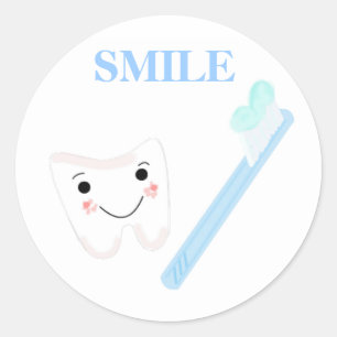 Toothbrush and Tooth Classic Round Sticker
