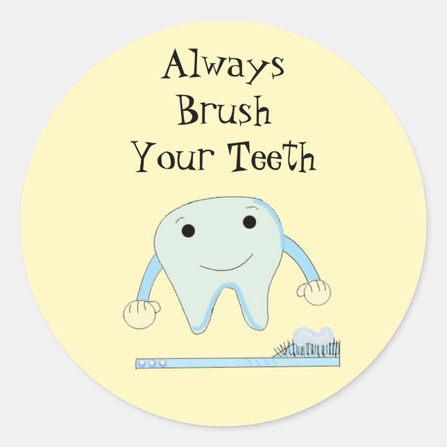 Toothbrush and Tooth Cute Dental Reminder Classic Round Sticker (Front)
