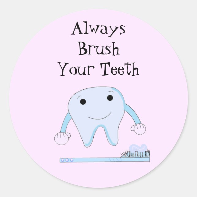 Toothbrush and Tooth Cute Dental Reminder Classic Round Sticker (Front)