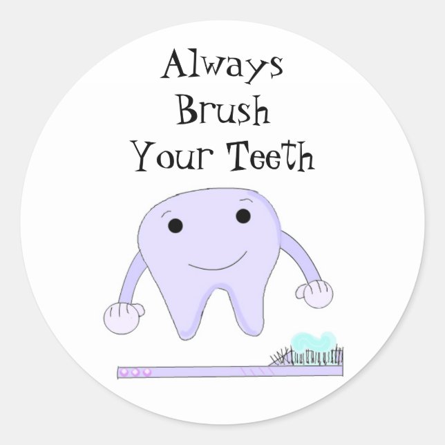 Toothbrush and Tooth Cute Dental Reminder Classic Round Sticker (Front)