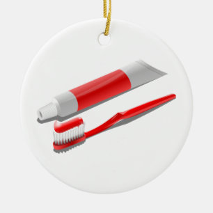 Toothbrush And Toothpaste Ceramic Ornament