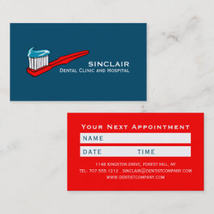 Toothbrush & Toothpaste, Dentist Appointment Business Card