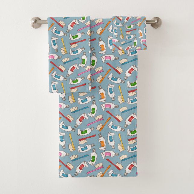 Toothbrush & Toothpaste Pattern Bath Towel Set (Insitu)