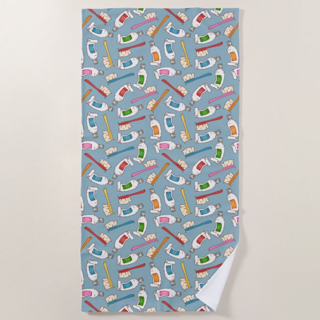 Toothbrush & Toothpaste Pattern Beach Towel (Front)