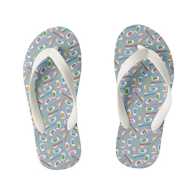 Toothbrush & Toothpaste Pattern Kid's Flip Flops (Footbed)