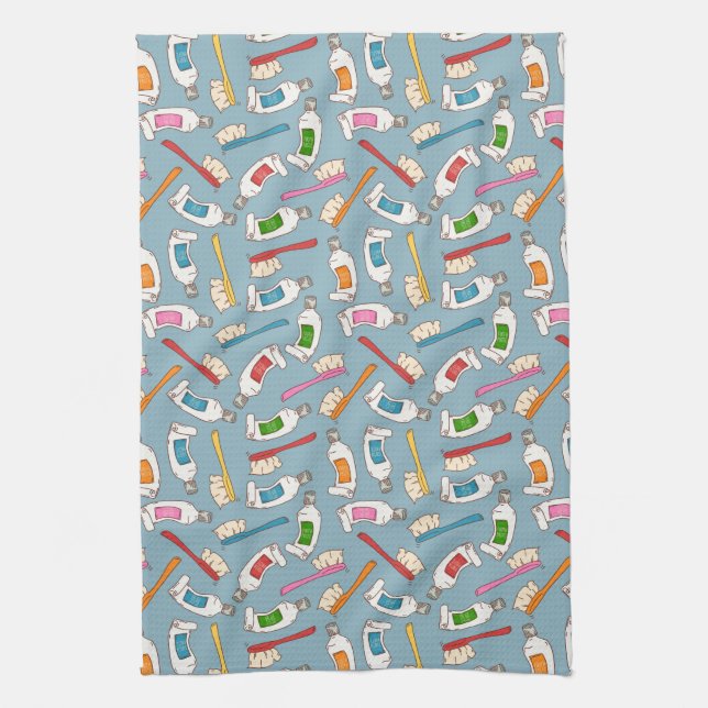 Toothbrush & Toothpaste Pattern Kitchen Towel (Vertical)