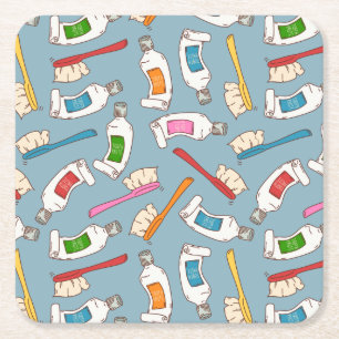 Toothbrush & Toothpaste Pattern Square Paper Coaster