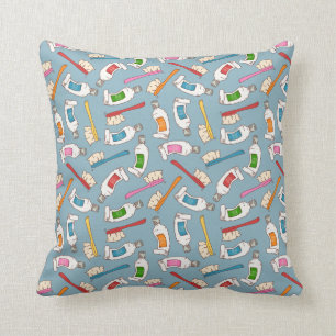 Toothbrush & Toothpaste Pattern Throw Pillow