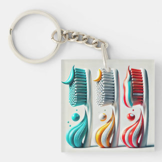 Toothbrush Trio. Minimalist Art for Dental Clinic Keychain