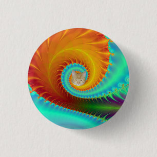 Toothed Spiral in Turquoise and Gold 1 Inch Round Button