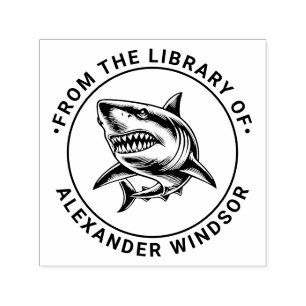 Toothy Great White Shark Library Book Name Self-inking Stamp