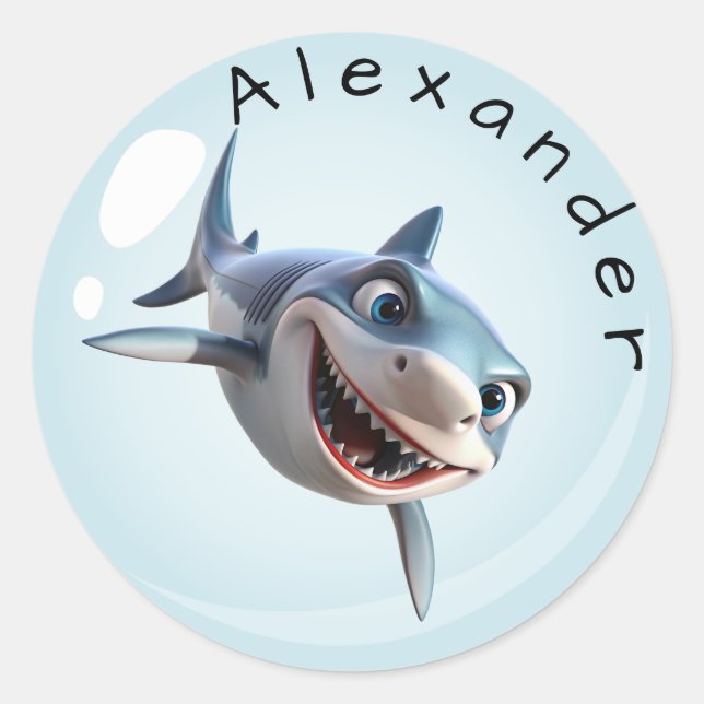 Toothy Shark Personalize Classic Round Sticker (Front)