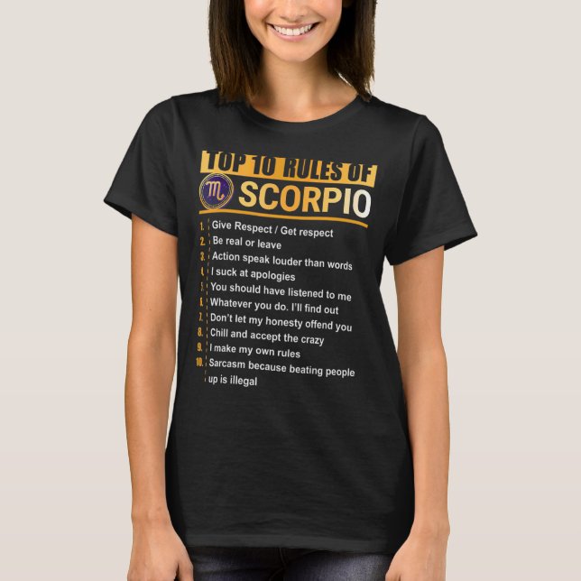 Top 10 rules for Scorpio Zodiac Birthday (Front)