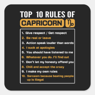Top 10 Rules Of Capricorn, Capricorn Facts Traits Square Sticker