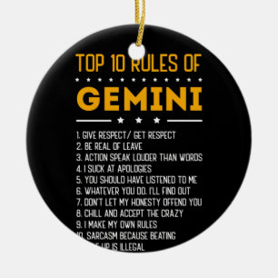 Top 10 Rules Of Gemini May 21 June 21 Zodiac Ceramic Ornament