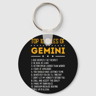 Top 10 Rules Of Gemini May 21 June 21 Zodiac Keychain