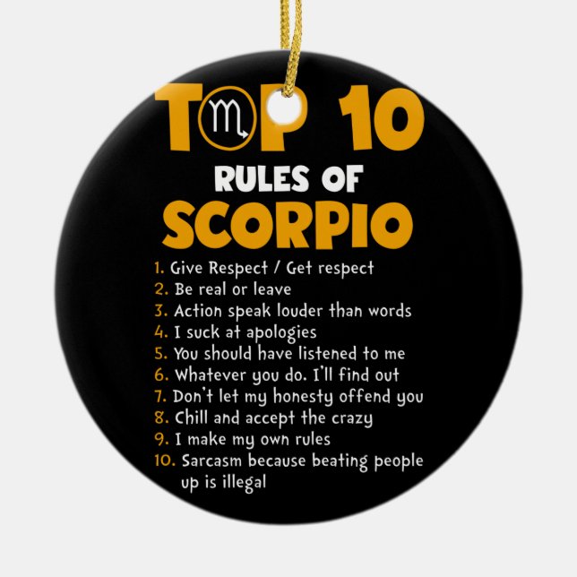 Top 10 Rules of Scorpio Birthday Gifts Ceramic Ornament (Front)