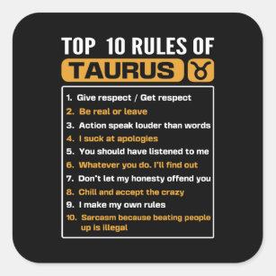 Top 10 rules of Taurus, Taurus Traits Facts Horosc Square Sticker