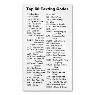 Top 50 Texting Codes Magnet Card
