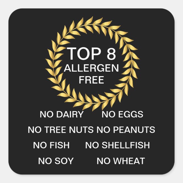 Top 8 Allergen Free Allergy Restaurant Bakery Square Sticker (Front)