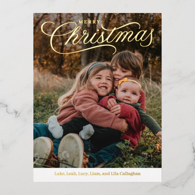 Top Caption Merry Christmas Foil Holiday Postcard (Front)