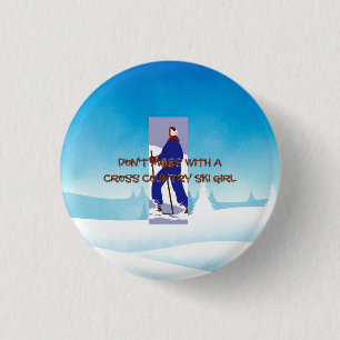 TOP Cross Country Ski Girl 1 Inch Round Button