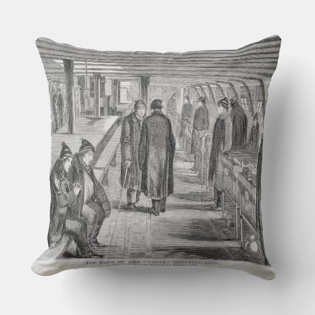 Top Deck of the 'Unite' Hospital Ship Attached to Throw Pillow (Front)