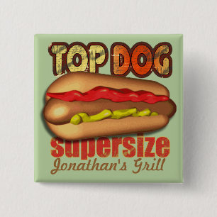 Top Dog Hotdog Personalized 2 Inch Square Button