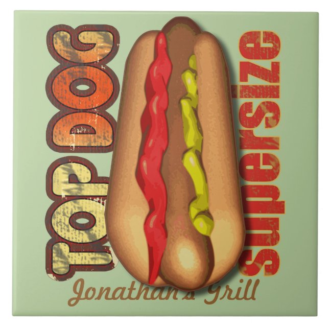 Top Dog Hotdog Personalized Tile (Front)