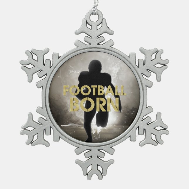 TOP Football Born Snowflake Pewter Christmas Ornament (Front)
