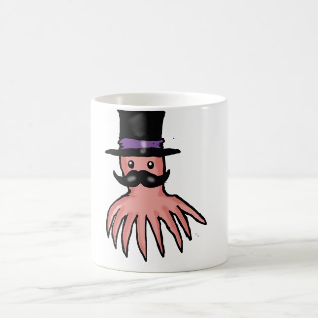 Top Hat and Moustache Pink Octopus Mug (Center)
