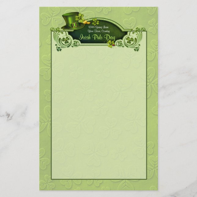 Top Hat and Shamrocks - Customize Stationery (Front)