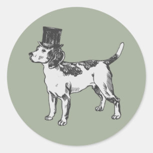 top hat beagle dog quirky whimsical classic round sticker