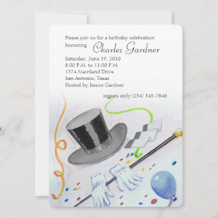 Top Hat Cane and Gloves Birthday Invitation