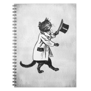 Top Hat Cat Vintage Art Faux Canvas Notebook