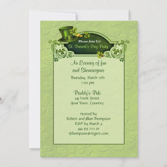 Top Hat et Invitation Shamrock - Personnaliser (Devant)