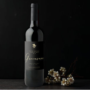 Top Hat Groomsman Chic Wedding Minimalist Proposal Wine Label